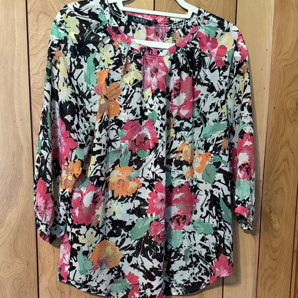 Lauren Ralph Lauren Multicolor Floral 3/4 Sleeve Blouse